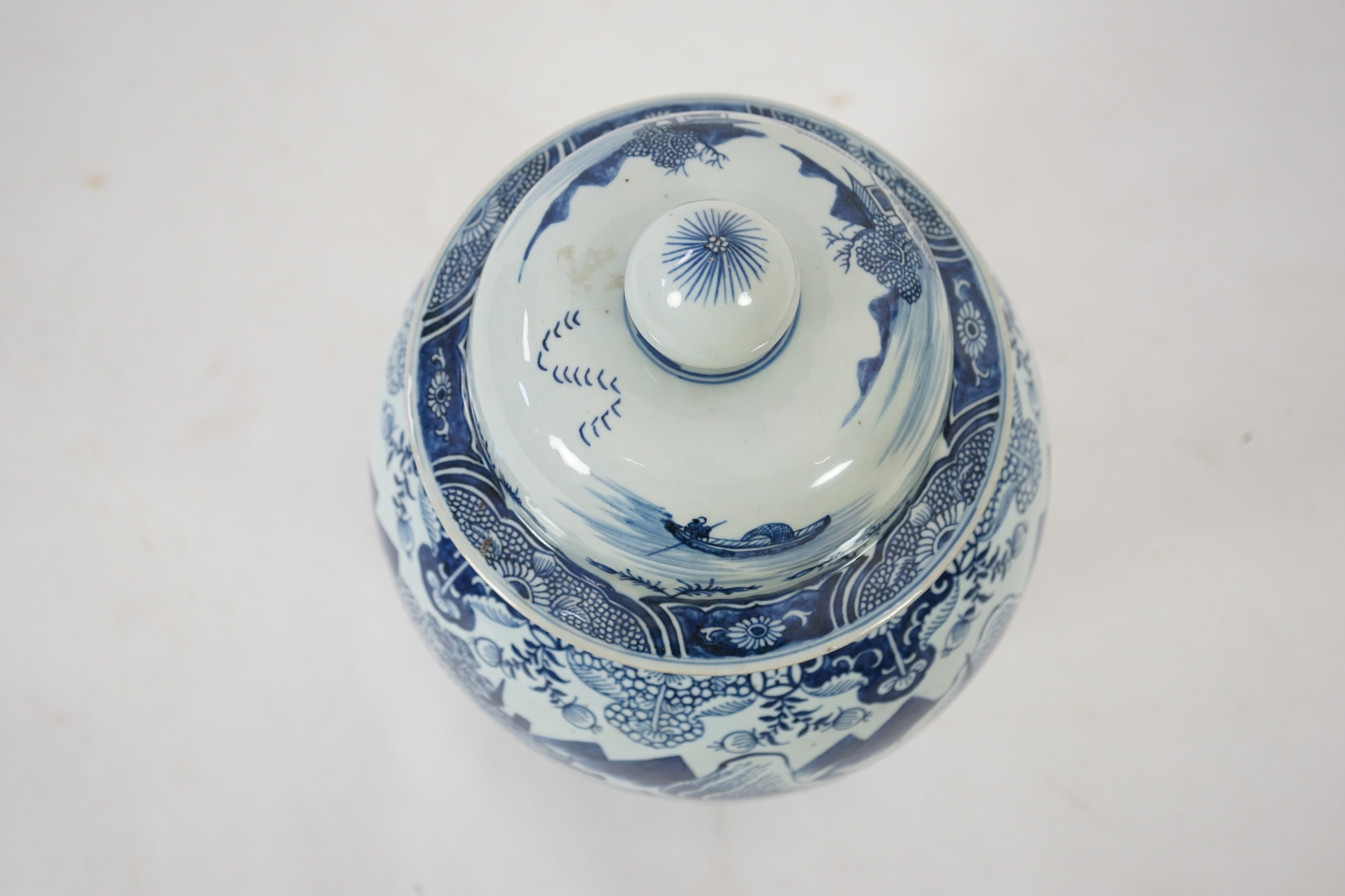 A massive Chinese blue and white ‘temple’ jar and cover, Qianlong period